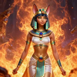 jada fire as an anime egyptian cat goddess, vivid colors, high details, cinematic, 8k resolution, beautiful detailed, photorealistic, digital painting, artstation, concept art, smooth, sharp focus, illustration, fantasy background, artstation trending, octane render, unreal engine