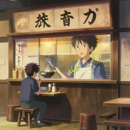 an anime movie background matte painting of a ramen shop | | by makoto shinkai, trending on artstation, highly detailed