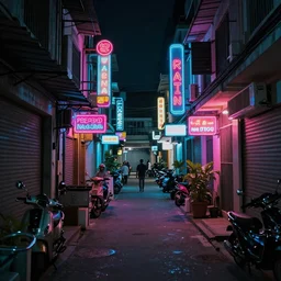 Cyberpunk Alleys, futuristic Phnom-Penh Cambodia, neon lighting