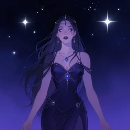 alluring astromancer woman in the starry sky, star sparkles, epic retrowave art, trending on art station