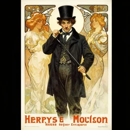of vintage poster of harry houdini by kerne erickson and alphonse mucha