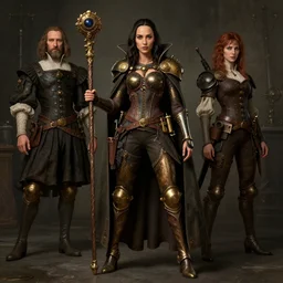 highly detailed steampunk gal gadot standing, cape, staff : leonardo da vinci, greg rutkowski, magali villeneuve