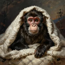 a monkey in blanket fantasy painting Rembrandt