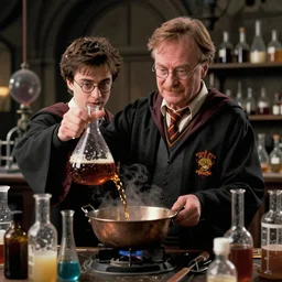 Walter White teaching Daniel Radcliffe how to cook in a meth lab, still from Harry Potter and the Crystal Meth (2024)