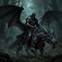 A Dark Zombie Knight Riding a Dragon in the Forest, Dark Fantasy, artstation, deviant art, mysterious