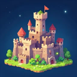 little city with castle, patapon style. concept art by playstation. 2 d carton, matte background, luminescent space, dribbble contest winner