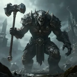 screenshot from darksouls 3 of a giant monster wielding a Warhammer