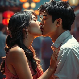 photography of asian couples kissing each other, deep focus, volumetric light, colourful, sharp, detailed, digital painting by rolf armstrong, jeremy lipkin and michael garmash, rob rey and kentaro miura style, pinterest behance top picks