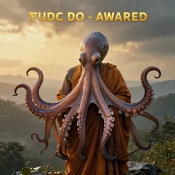 buddhist octopus monk overlooking a rainy landscape, golden hour, highly detailed, 8 k, trending on artstation, award - winning art,