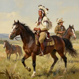 native American on a horse during hunt, highly detailed, digital painting, cgsociety , concept art, sharp focus, illustration, art by artgerm and greg rutkowski and alphonse mucha