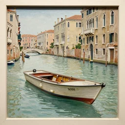 a boat on venice canal. intaglio art sample.