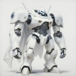 an intricate oil painting of a giant pristine white android jagged mech robot with rounded components and tarpaulin cloak by simon stalenhag, inspired by nier : automata, clean white lab background