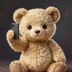 ornate teddy bear taking a selfie