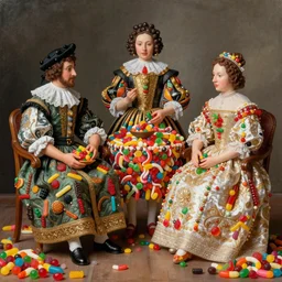Las Meninas by Velazquez, sculpted out of candy, gummy candies, gummy bears, gummy worms, colorful award-winning photo of candy