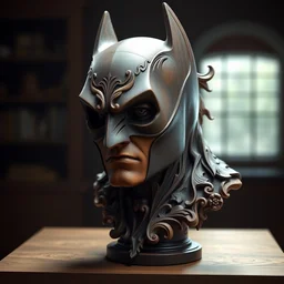 high intricate bust of an batman carved from wood in baroque style, studio light, maria panfilova, andrea savchenko, mike kime, ludovic plouffe, qi sheng luo, oliver cook, trending on artstation