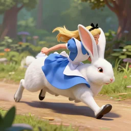 alice in wonderland chasing the white rabbit, 3d scene, render, ultra realistic, zenith view, Greg Rutkowski, artstation, cgsociety, unreal engine, 3d scene, render, ultra realistic