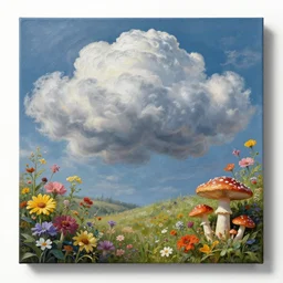 a beautiful painting of every cloud has a silver lining, paradise, made from flowers and fungi, highly detailed, 8 k resolution, trending on artstation