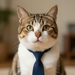 a cinematic cat wearing with a tie, front view, ultra realistic, canon, 3 5 mm, bokeh, coherent