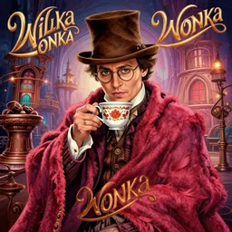 Johnny Depp is covered in a blanket and drinking tea in Willy Wonka's Chocolate Factory, Illustration, Colorful, insanely detailed and intricate, super detailed, by Alexis Franklin