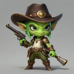 a highly detailed illustration of cute gunslinger green goblin girl, art by artgerm and greg rutowski, intricate, elegant, highly detailed, centered, digital painting, artstation, concept art, smooth, sharp focus, league of legends concept art, wlop.