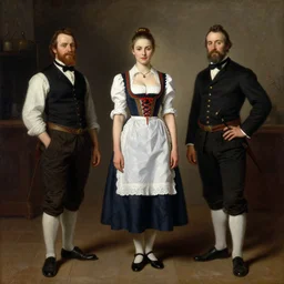 Yvonne Strahovski by Solomon Joseph Solomon and Richard Schmid and Jeremy Lipking victorian genre painting full length portrait painting of a young beautiful woman traditional german barmaid in traditional costume