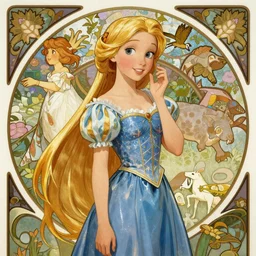 rapunzel from disney's tangled, 8k, french noveau style, alphonse mucha