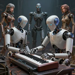 robot making analog synth music, art by wagner kuroiwa tristan eaton, stanley artgermm, tom bagshaw, greg rutkowski, carne griffiths, ayami kojima, beksinski, giger, trending on deviantart, photorealistic, vray, hdr, hyper detailed, dramatic lighting, octane render, weta digital, 3 d sculpture