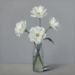 a painting of a few white flowers in a glass vase, minimalism, by ben aronson
