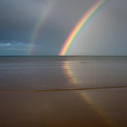 ripples on a blank shore, in rainbows, dreamy, solemn
