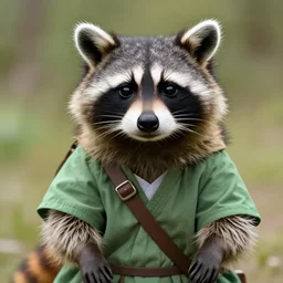 a racoon dressed up as link, realistic.