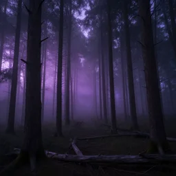 dark forest with dead trees light mist purple glow by Andreas Rocha
