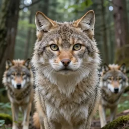 furry cat woman in a forest 8 b 4 with real wolves 3 x 7 beautiful face