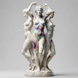 sculpture statue of Ana de Armas by Jean-Baptiste Carpeaux and Luo Li Rong and Michael James Talbot, all body, standing athletic pose, perfect symmetrical face, psychedelic, bodypaint, colored, white marble, in full growth, elegant, realistic, 8K, female full-skin figure, hyperrealism, subsurface scattering, raytracing, rim light, Octane Render, Redshift, Zbrush