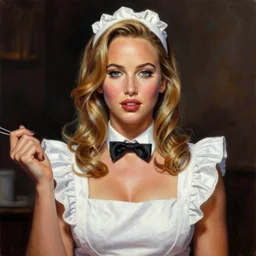 ultra realistic portrait painting of jennifer lawrence as a waitress, art by frank frazetta, 4 k, ultra realistic, highly detailed, epic lighting.