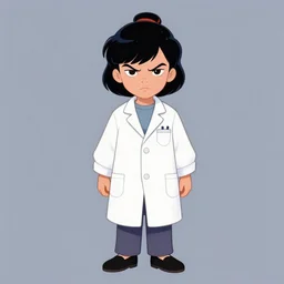 a full body portrait of a 1 9 9 0's disney girl grumpy 1 detective wearing lab coat 7 with short black hair with bun and fringes working in a paranormal city, finely detailed features, city, closeup, green light, grimdark, gapmoe yandere, trending on pixiv fanbox, painted by greg rutkowski makoto shinkai takashi takeuchi studio ghibli