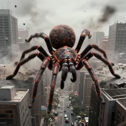 giant arachnids attacking the city, photography, realistic, arachnophobia