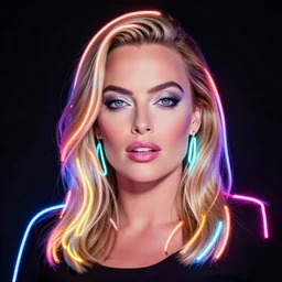 led neon art of margot robbie, hyper detailed, award winning