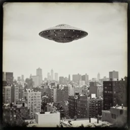 daguerotype of a flying saucer over new york city, vintage photography from the 1 8 0 0 s