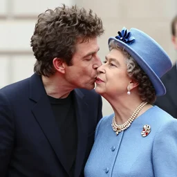 bob dylan kissing the queen of england, photograph, high detail