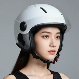 high fashion helmet worn by a slender female model