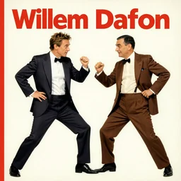 vintage book cover with Willem Dafoe fighting Mr Bean