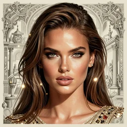 the face of beautiful, opulent, polished, enticing adriana lima made of tangrams | an ultrafine hyperrealistic illustration by artgerm and mucha and beeple : : intricate linework, final fantasy, unreal 5, octane render, global illumination, radiant light, intricate environment