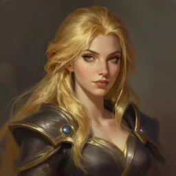 '' Portrait of Beautiful blonde Slavic woman in her early 30’s, league of legends, LOL, fantasy, d&d,  digital painting, artstation, concept art, sharp focus, illustration, art by greg rutkowski and alphonse mucha ''