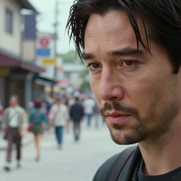 beautiful hyperrealism three point perspective film still of keanu reeves scene in kagemusha ( 1 9 6 0 ) extreme closeup portrait in style of 1 9 9 0 s frontiers in porcelain miniature street photography seinen manga fashion edition, miniature model, focus on face, eye contact, tilt shift style scene background, soft lighting, kodak portra 4 0 0, macro, cinematic style by emmanuel lubezki