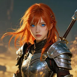vivid portrait of the young girl-warrior with blue eyes by Wlop, in style of Dark Souls 3 and Elden Ring, fantasy matte painting, golden ratio, trending on cgsociety, cinematic, trending on artstation, highly detailed, vibrant