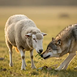 sheep eating a wolf, national geographics, golden hour, beautiful, 6 0 0 mm