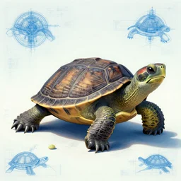 crag turtle, in the style of Greg Broadmore and Arthur Rackham,trending on artstation, light lighting side view,digital art,surrealism ,macro,blueprint ,vaporwave ,
