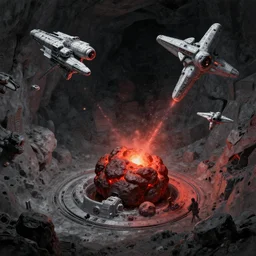 starships mining ore art by caverna, uwe rosenberg
