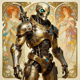 a steampunk dieselpunk terminator, fantasy, intricate, elegant, highly detailed, colorful, vivid color, digital painting, artstation, concept art, art by artgerm and greg rutkowski and alphonse mucha and ruan jia