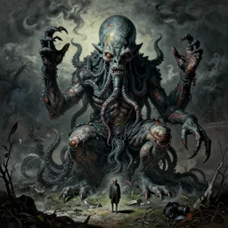 distressed full color kodachrome photo of cthulhu in the style of heironymus bosch, jan saudek, joel peter witkin, gustave dore